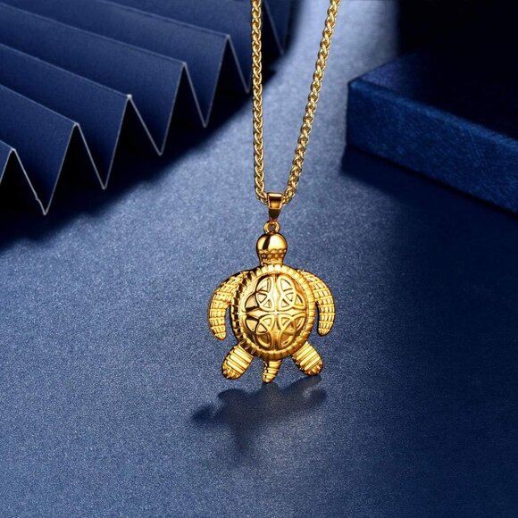 Turtle Necklaces/Rings Celtic Knot Pendant Silver/18K Gold/Black Gun Plated Anim - Picture 5 of 7